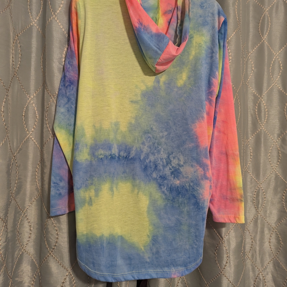 128. Blue and Yellow Relaxed Fit Tie-Dye Hoodie - Picture 3 of 4